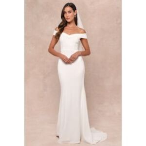 Lulu's White Off-the-Shoulder Fitted Wedding Dress